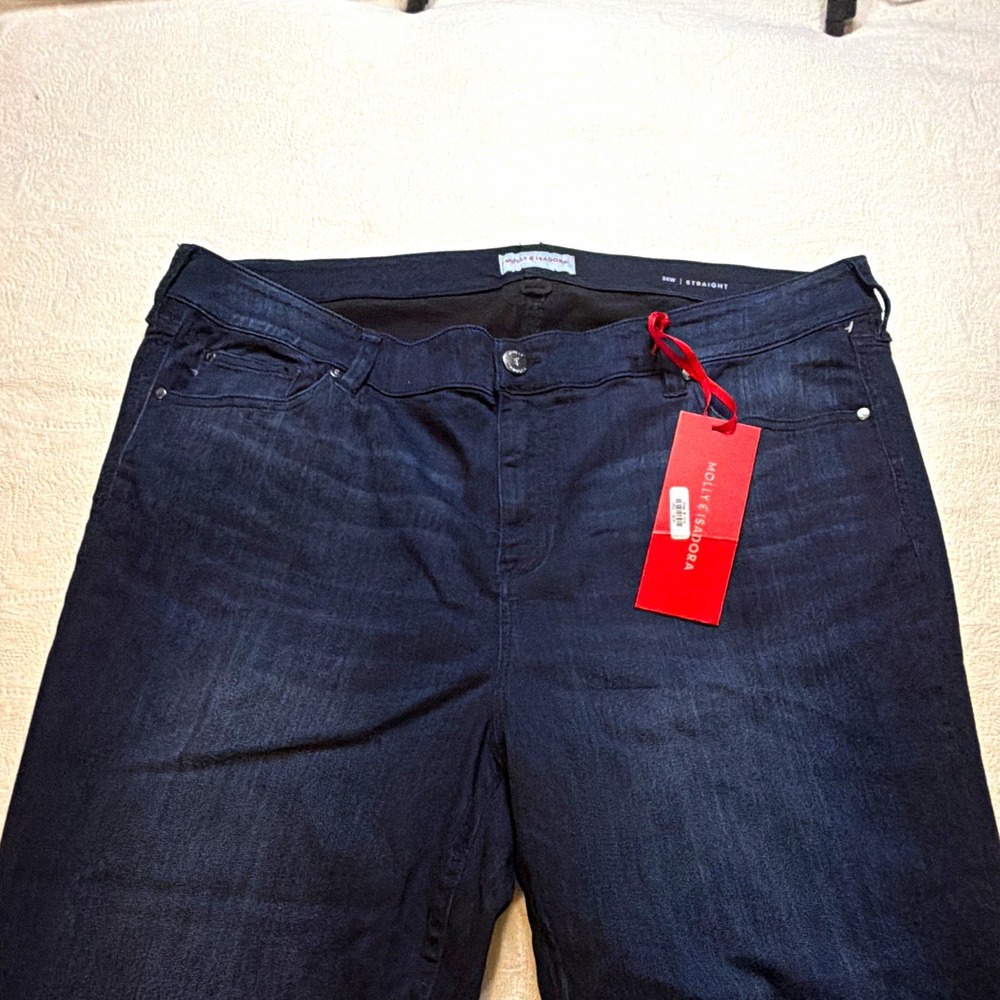 Molly & Isadora Women’s Straight Leg Mid Rise Dark Wash Stretch Jeans 24W